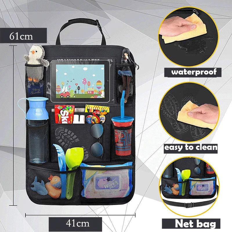 Multi-Pocket Car Seat Back Organizer with Touch Screen Tablet Holder