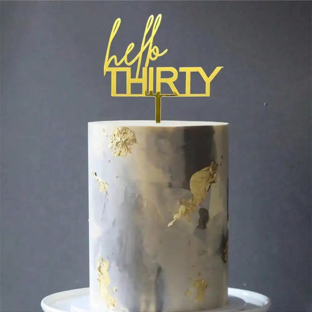 Elegant Acrylic Rose gold "Hello Thirty" Birthday Cake Topper
